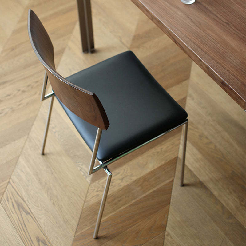 Nordic Curved Wood Leather Dining Chair