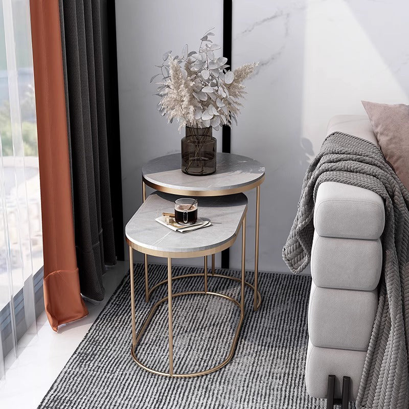 Luxury Oval Sintered Stone Nesting End Table