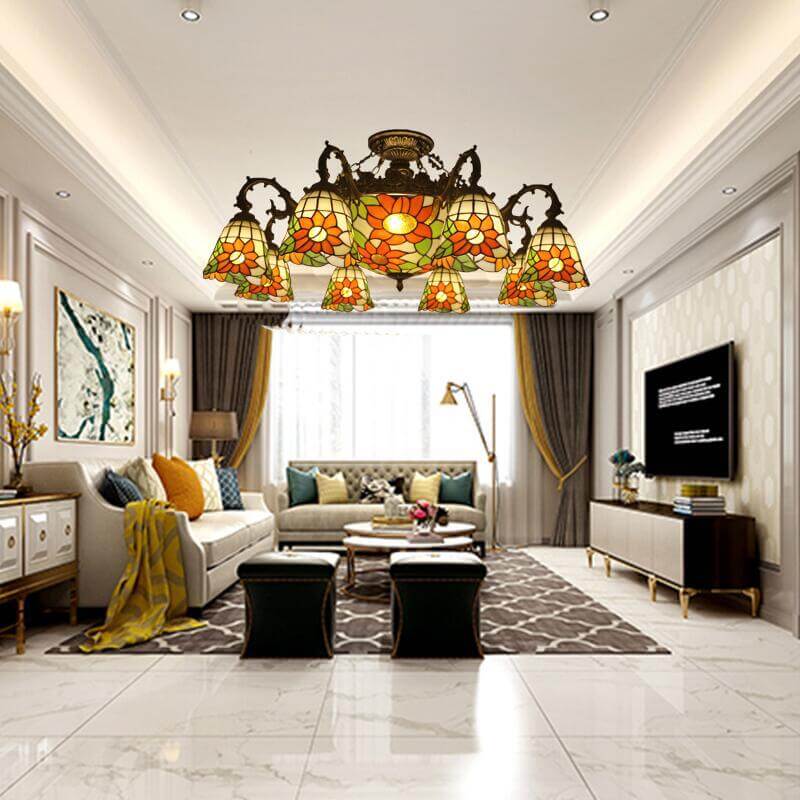 Tiffany Retro Baroque Stained Glass Ceiling Light — Dragonfly / 110V-120V For US/CA