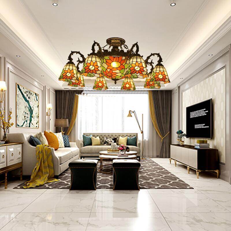 Tiffany Retro Baroque Stained Glass Ceiling Light — Dragonfly / 110V-120V For US/CA