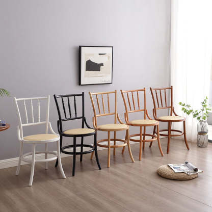 Vintage Cylinder Wood Rattan Dining Chair
