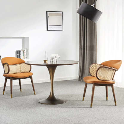 Nordic Leather Rattan Wood Steel Chair
