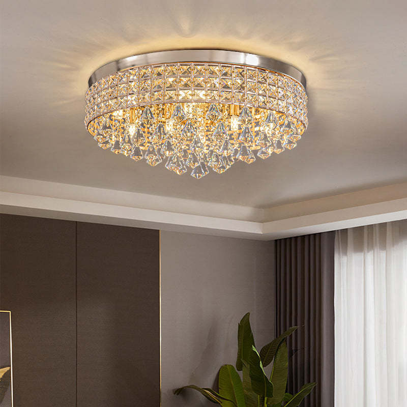 Modern Round Iron Crystal Beads 6/9-Light Flush Mount