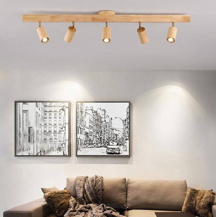 Japanese Wooden Track LED Semi-Flush Ceiling Light