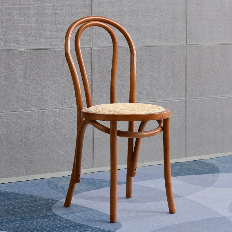Retro Rattan Beech Metal Arched Dining Chair