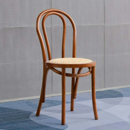 Retro Rattan Beech Metal Arched Dining Chair