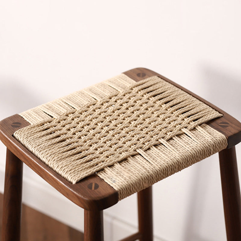 Japanese Rope Woven Wooden Bar Stool — Walnut + Coffee Color Paper Rope