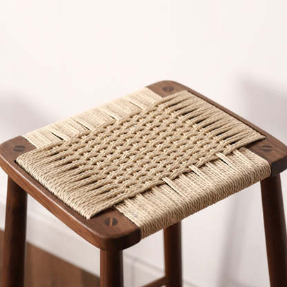 Japanese Rope Woven Wooden Bar Stool — Walnut + Coffee Color Paper Rope