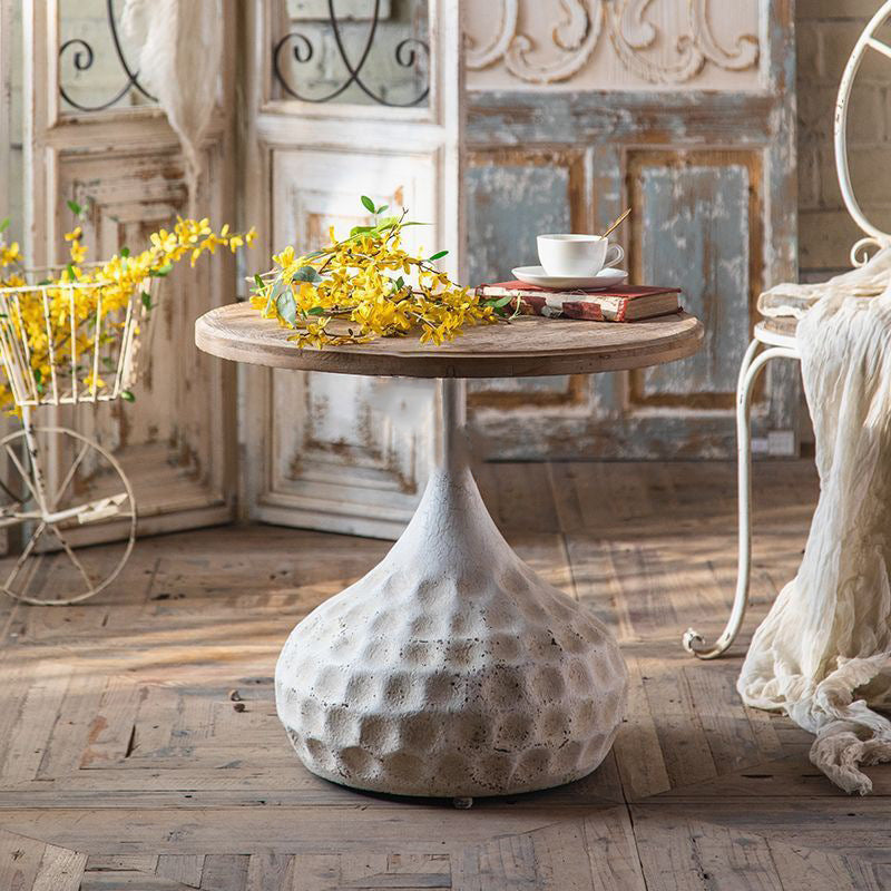 Traditional Retro Oval Wood Iron Coffee Table