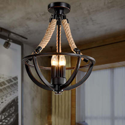 Vintage Industrial Iron Twine Island Chandelier
