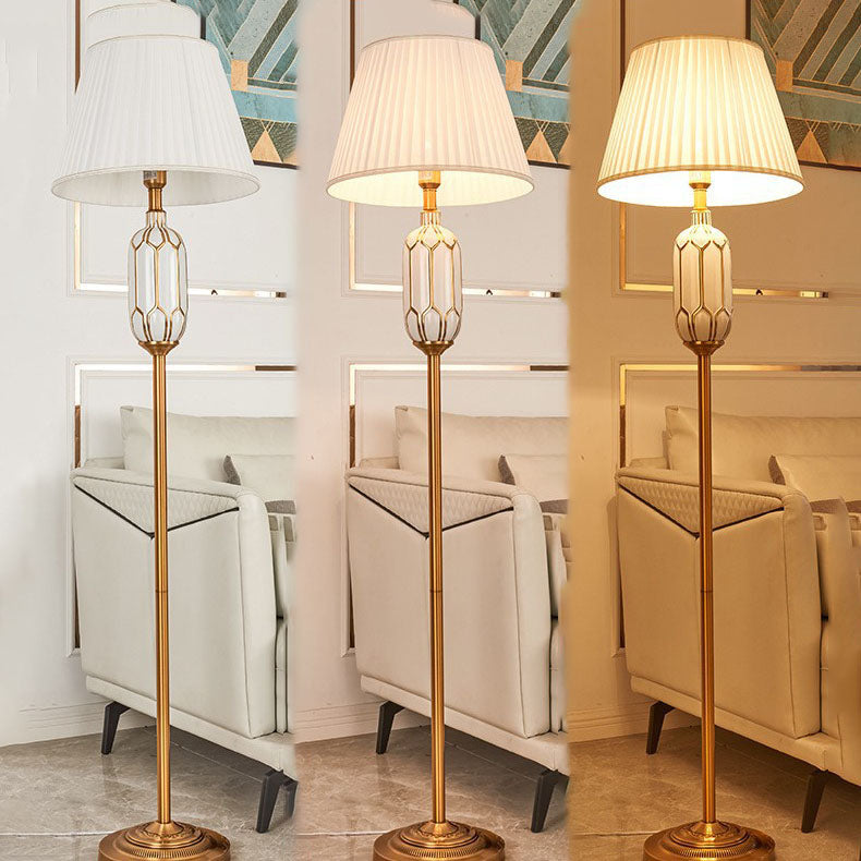 Vintage European Pleated Fabric Ceramic Floor Lamp