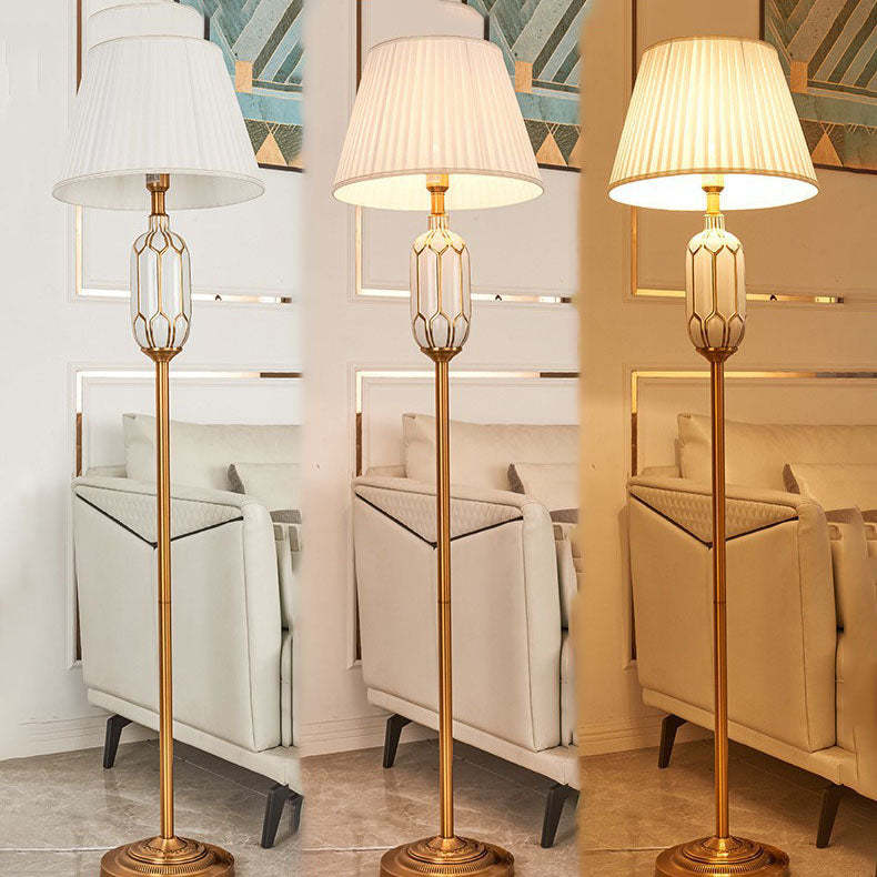 Vintage European Pleated Fabric Ceramic Floor Lamp