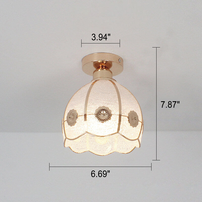 European Glass Gold Semi-Flush Ceiling Light — E / 220V-240V For UK/AU