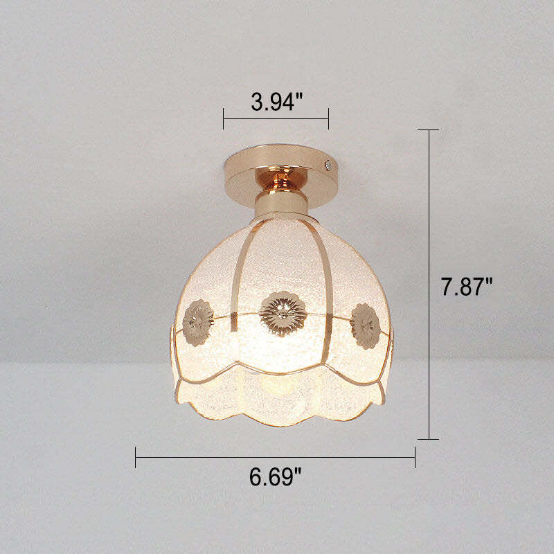 European Glass Gold Semi-Flush Ceiling Light — E / 220V-240V For UK/AU