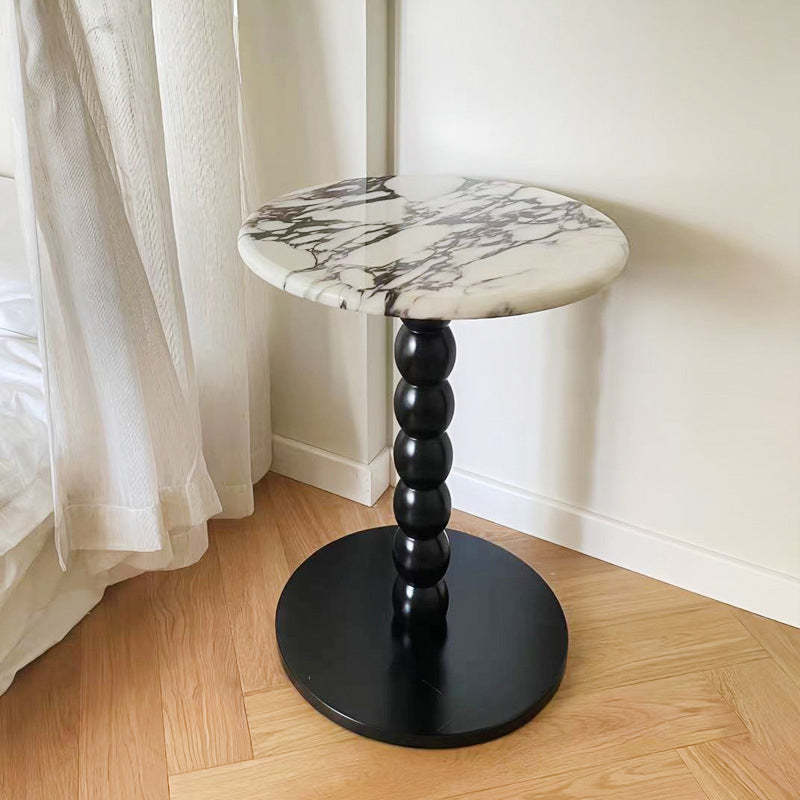 French Round Marble Wood End Table