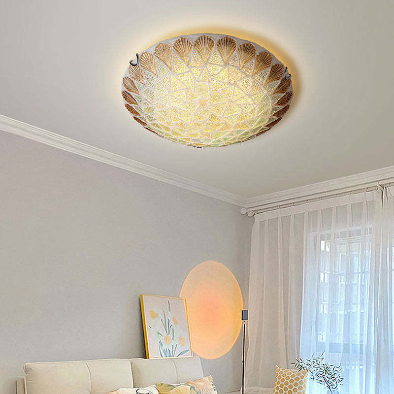 Nordic Vintage Tiffany Shell Glass Flush Mount Light — 220V-240V For UK/AU