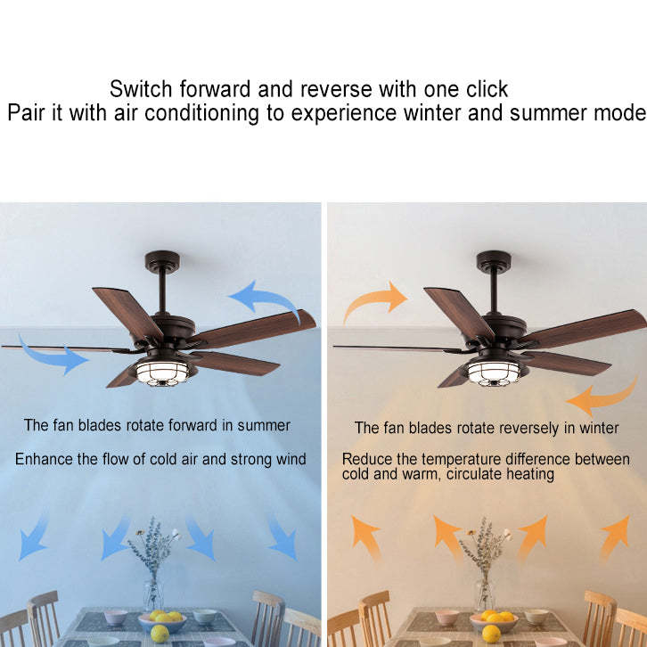 Industrial Wood Blade Ceiling Fan Light