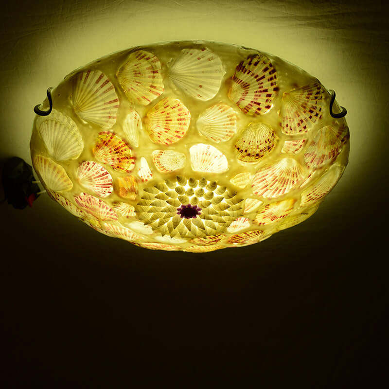European Mediterranean Shell Round LED Flush Mount Light