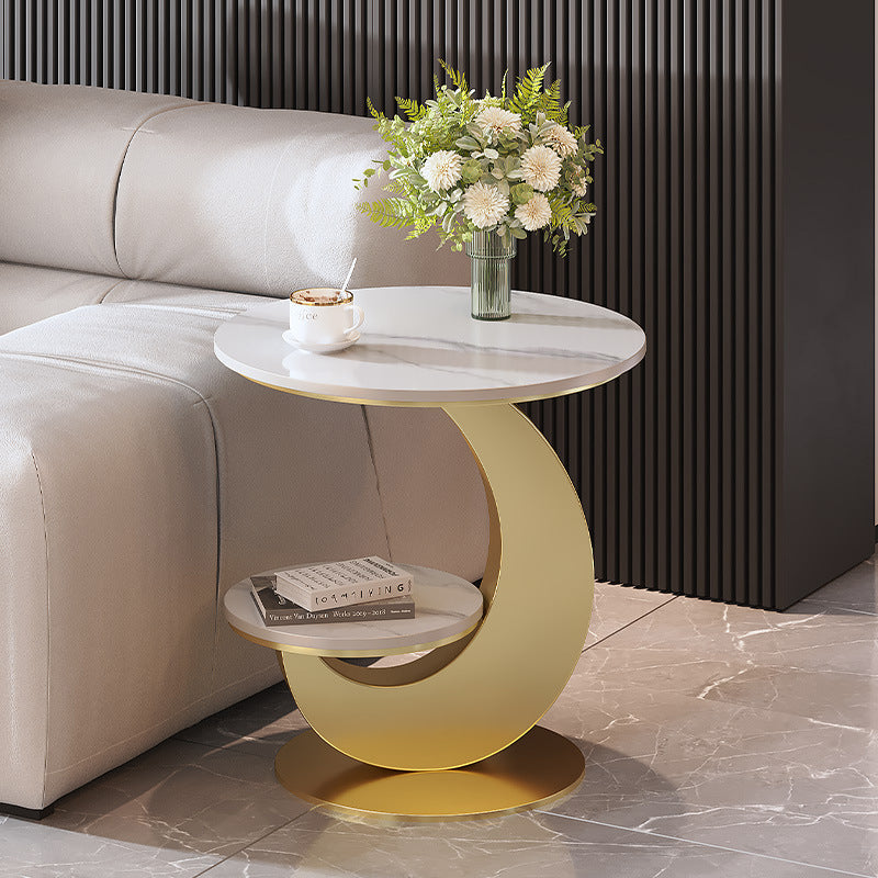 Luxury Round Sintered Stone Coffee Table — Gray Tabletop + Black Base