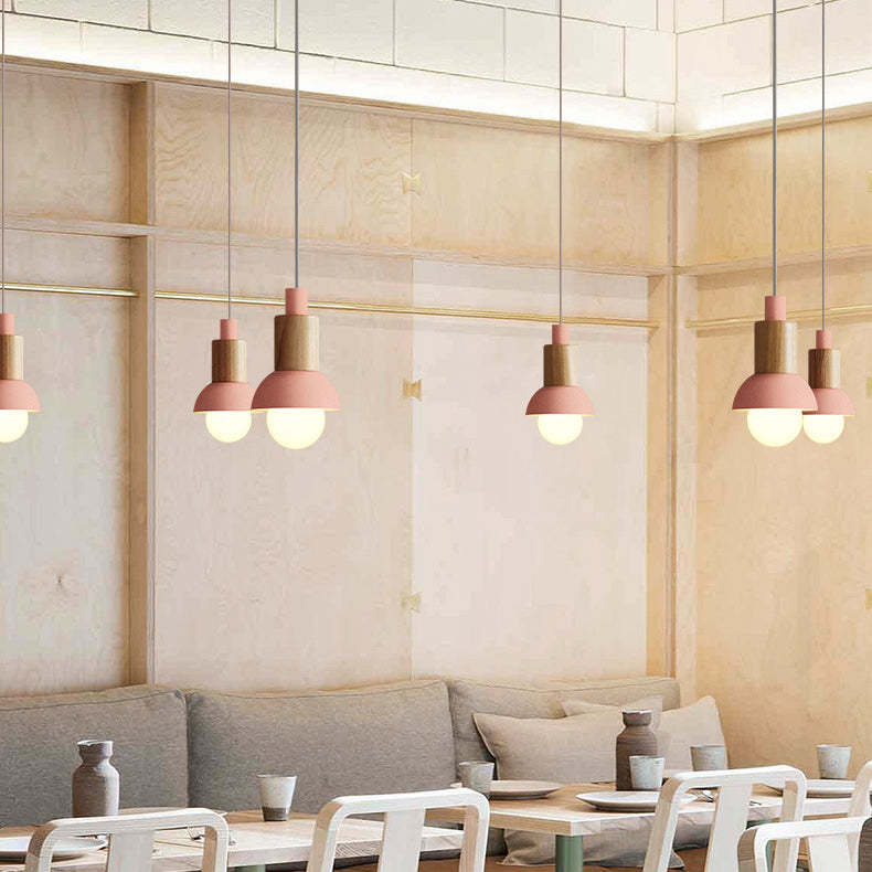 Scandinavian Irregular Cylinder Iron Wood Pendant Light