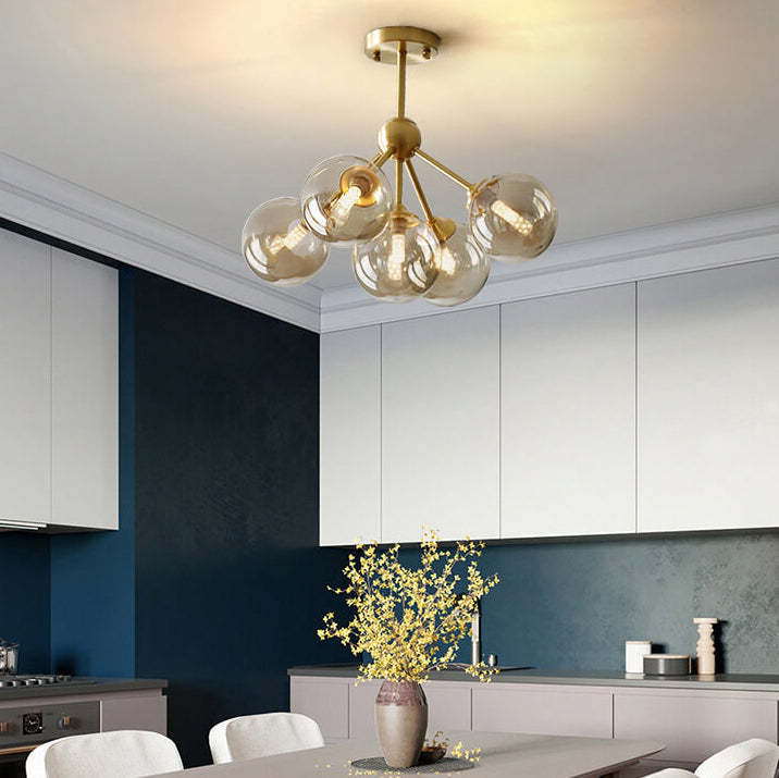 Minimalist All-Copper Branch Orb Ceiling Light