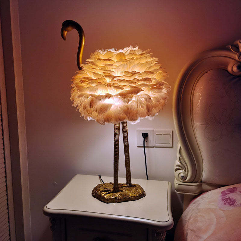 Nordic Goose Feather Metal Flamingo Ball Table Lamp