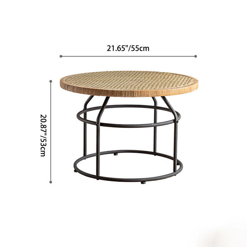 Japanese Round Rattan Iron Coffee Table