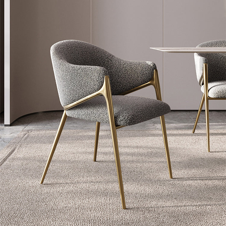 Round Lambswool Stainless Steel Dining Chair — Khaki Lambswool Seat