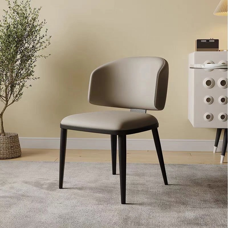 Minimalist Leather Iron Dining Chair — Brown