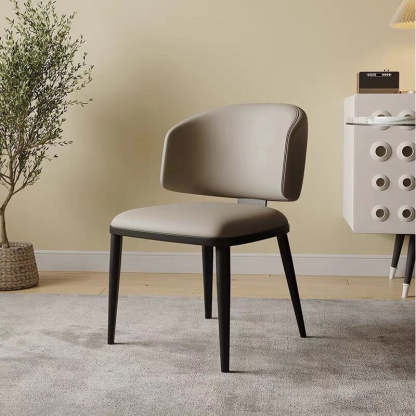 Minimalist Leather Iron Dining Chair — Brown