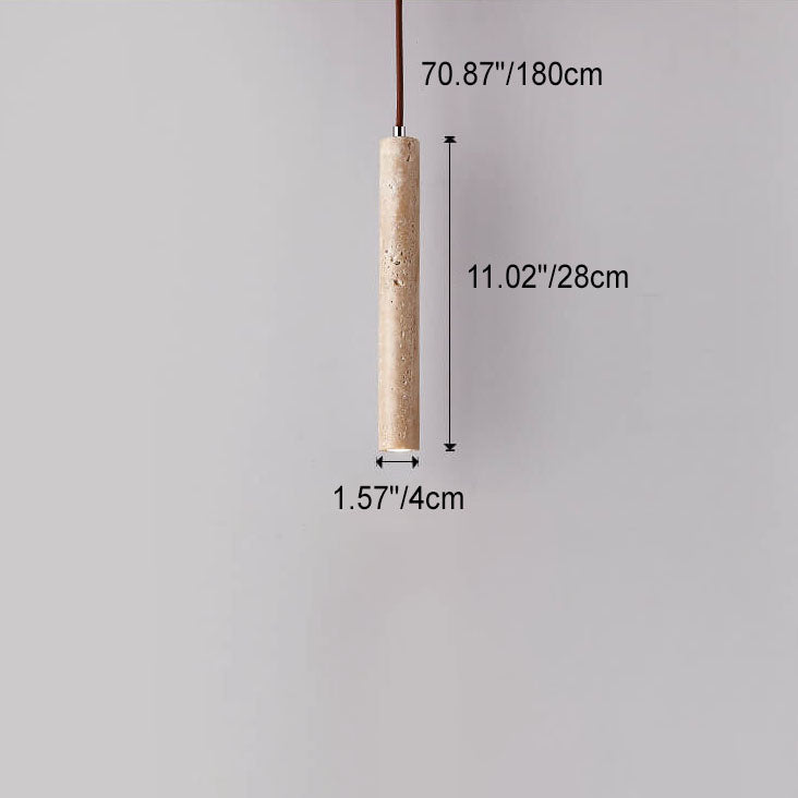 Japanese Wabi-Sabi Yellow Travertine Cylinder Pendant Light