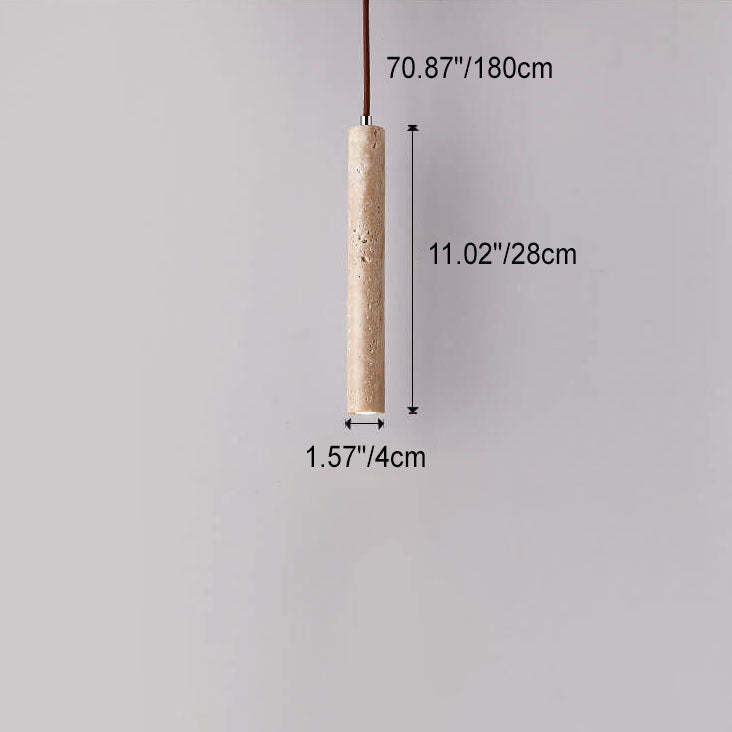 Japanese Wabi-Sabi Yellow Travertine Cylinder Pendant Light