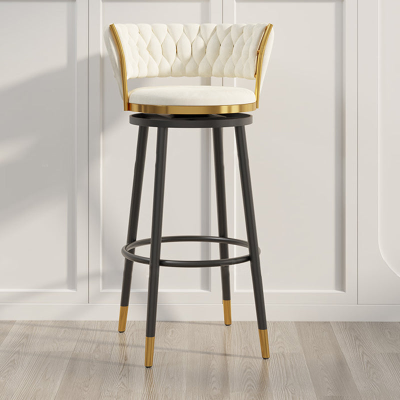 Contemporary Round Velvet Swivel Bar Stool — Gray Seat + Black Legs