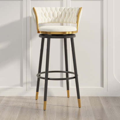 Contemporary Round Velvet Swivel Bar Stool — Gray Seat + Black Legs
