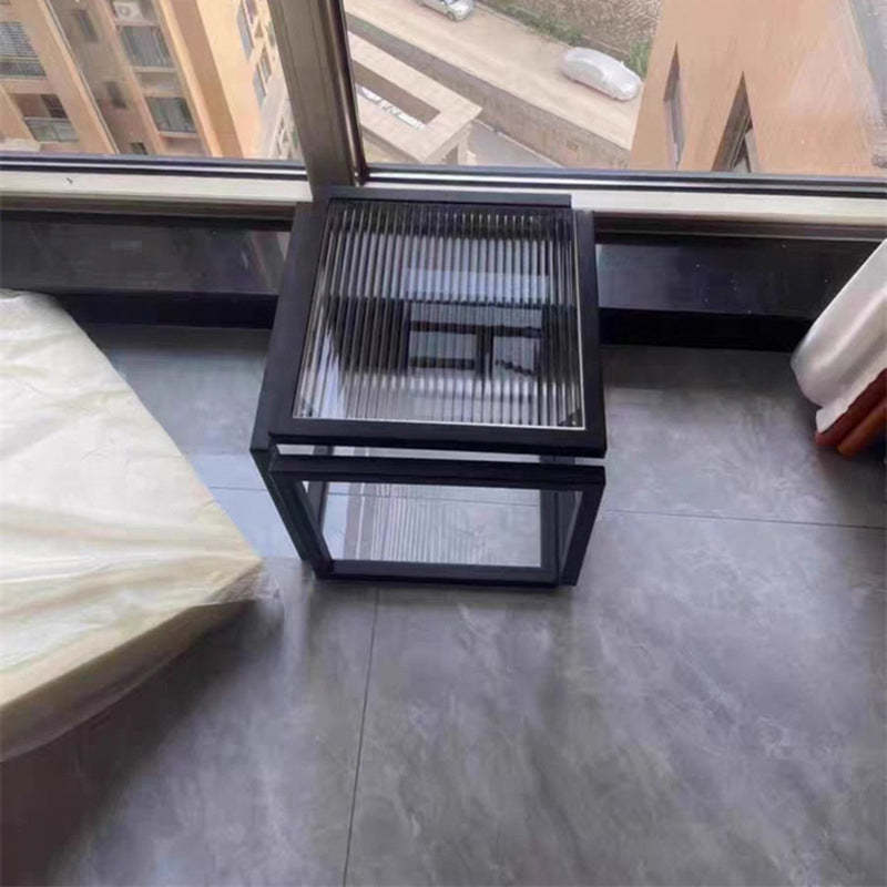 Contemporary Square Glass Iron Side Table