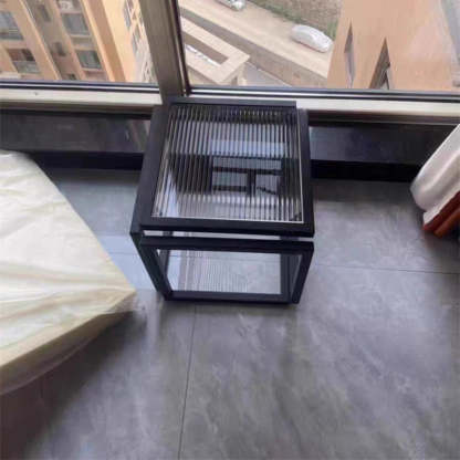 Contemporary Square Glass Iron Side Table