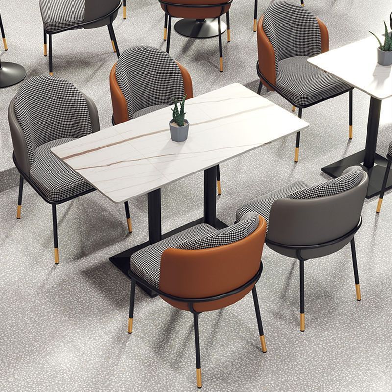 Nordic Leather Fabric Iron Wraparound Dining Chair — Blue - Fabric