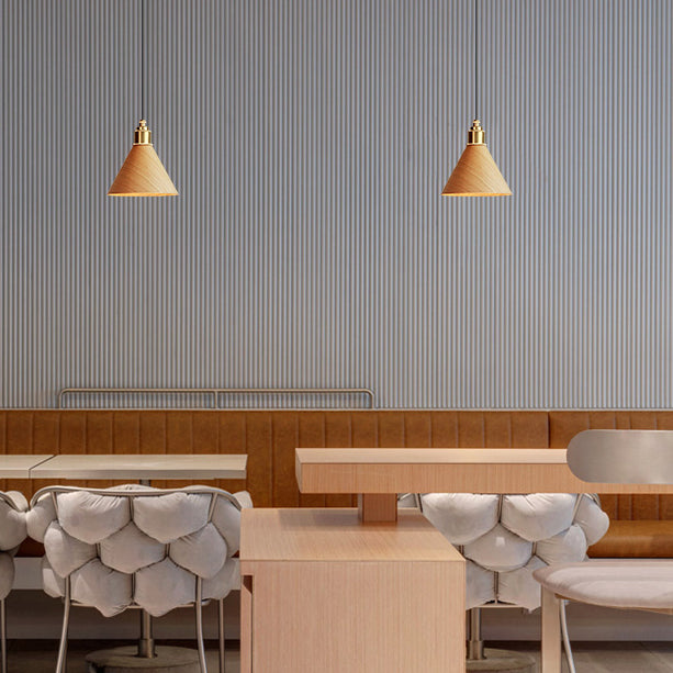 Nordic Minimalist Solid Wood Cone Copper Pendant Light