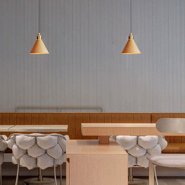 Nordic Minimalist Solid Wood Cone Copper Pendant Light