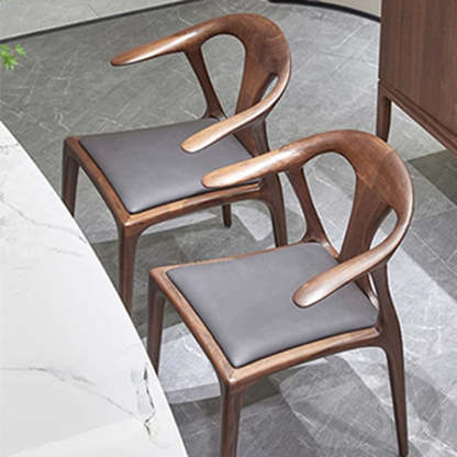 Traditional Chinese Walnut Curved Dining Chair