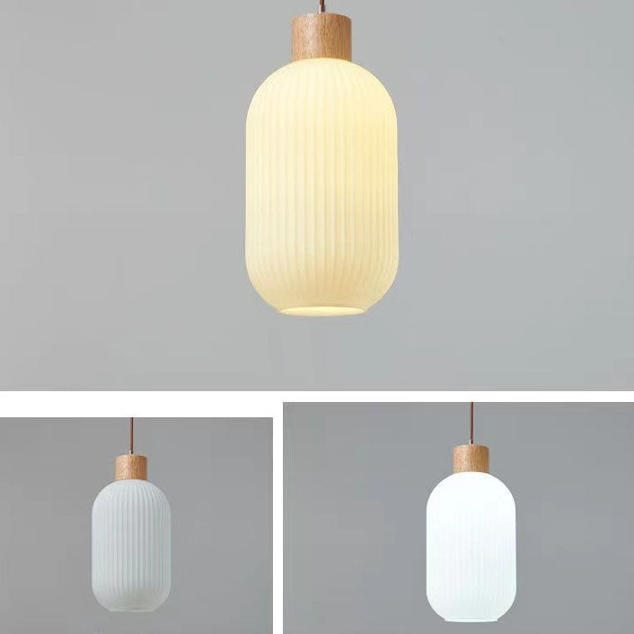 Japanese Log Wood Glass Jar Island Chandelier
