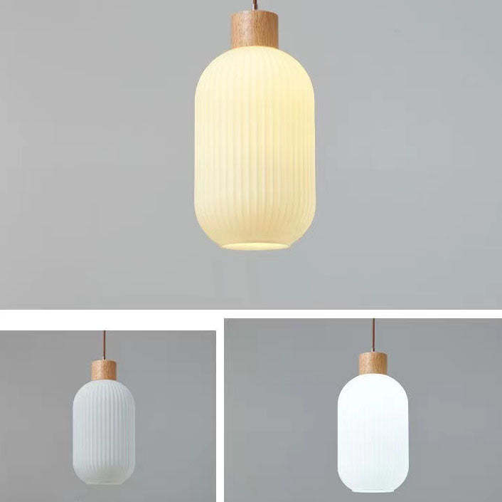 Japanese Log Wood Glass Jar Island Chandelier