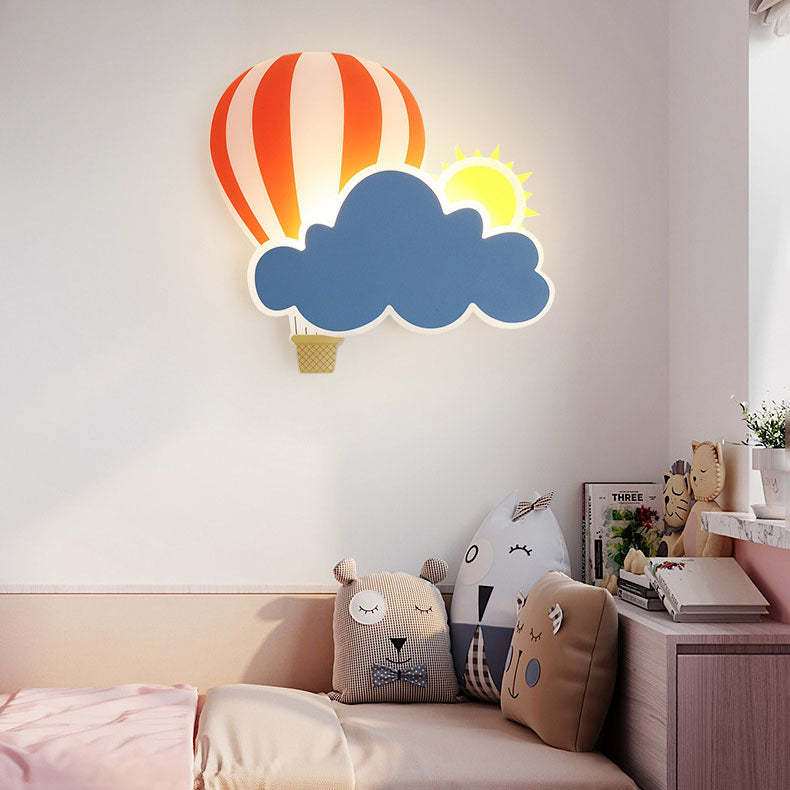 Kids Hot Air Balloon Cloud Iron Acrylic LED Wall Sconce — Sun / White Light (5000K) / 110V-120V For US/CA