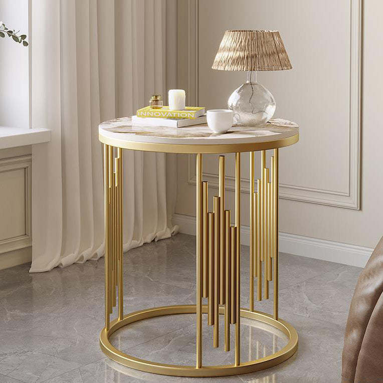 Scandinavian Rock Slab Carbon Steel End Table — Brown Tabletop + Gold Frame