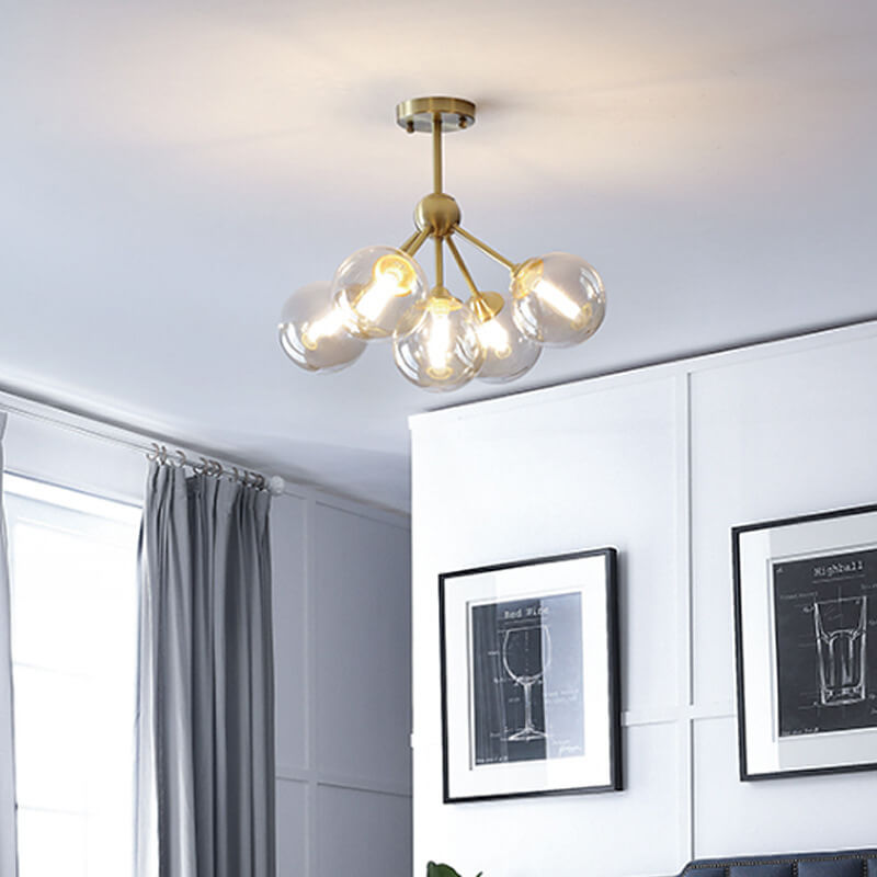 Minimalist All-Copper Branch Orb Ceiling Light