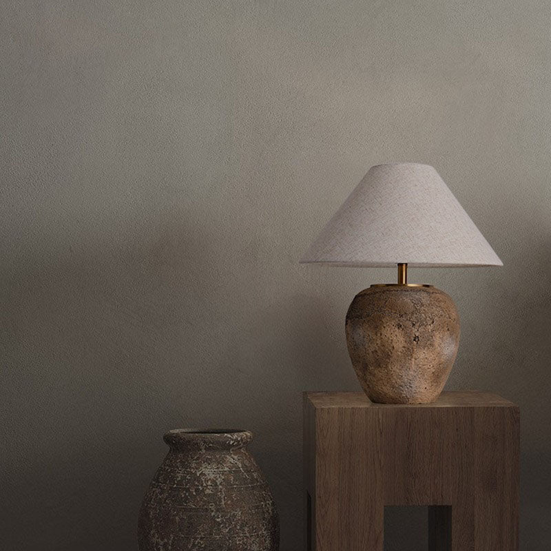 Shabby Chic Cone Fabric Ceramic Jar Table Lamp