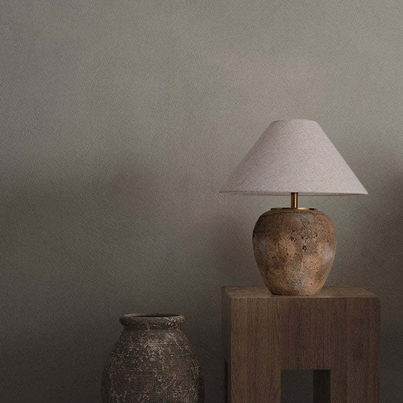 Shabby Chic Cone Fabric Ceramic Jar Table Lamp