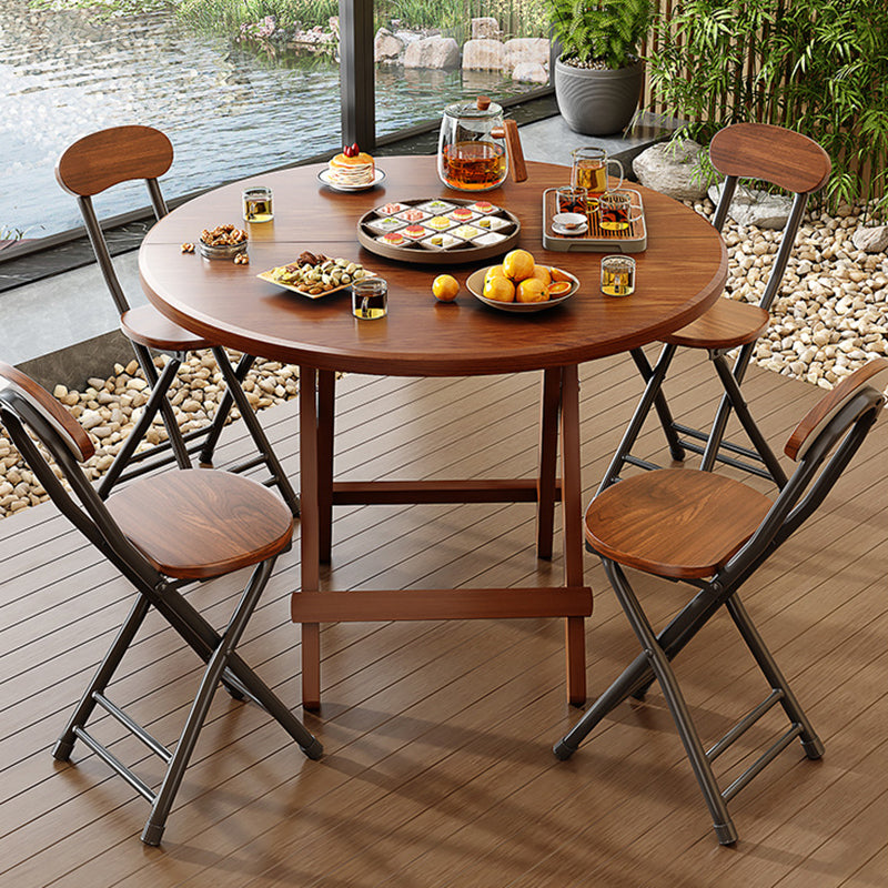 Scandinavian Round Wood 4-Seat Dining Table — Walnut Color