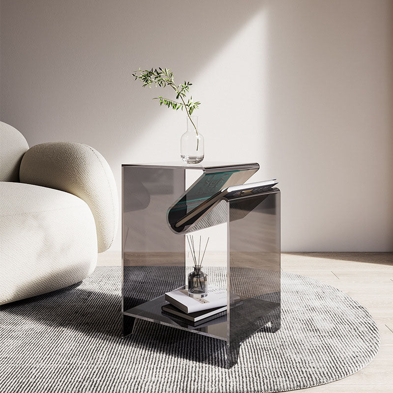 Minimalist Square Acrylic 2-Tier End Table — Orange