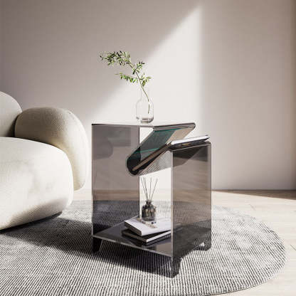 Minimalist Square Acrylic 2-Tier End Table — Orange